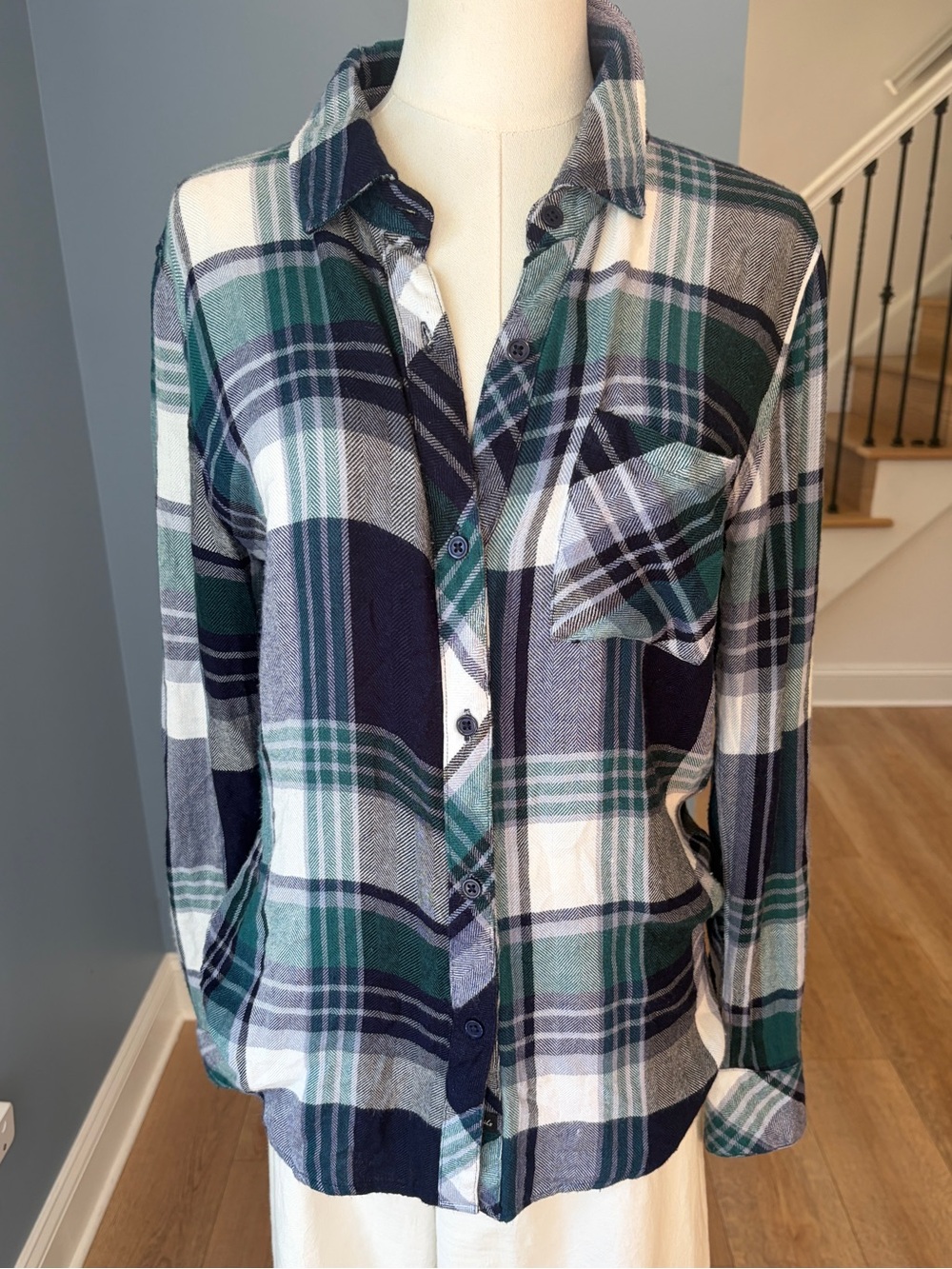 Rails Hunter Plaid Button Down Shirt Green Navy White Size Small